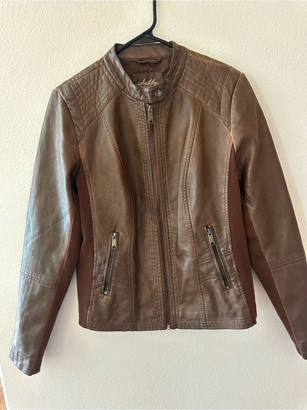 Sebby Cocoa brown SOFT Faux Leather moto jacket M